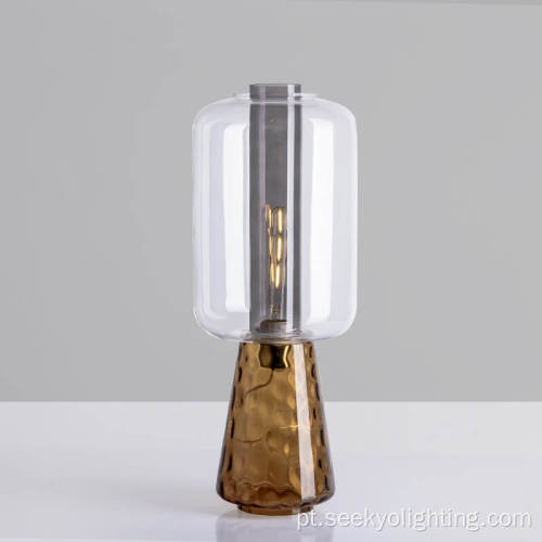 Lâmpada de mesa de vidro cinza e âmbar de fumaça transparente